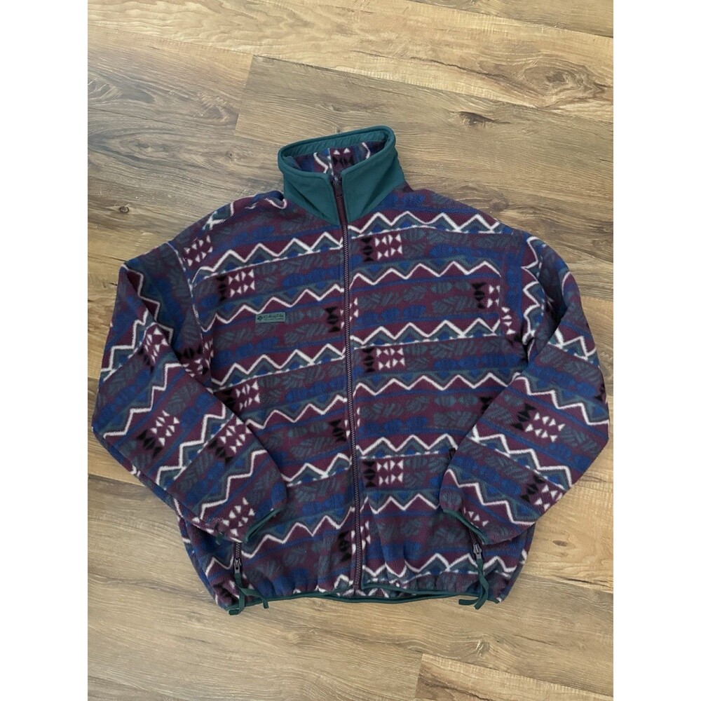 Vintage 90s Columbia Sportswear Fleece  Zip Pullover Aztec Geometric Size L USA